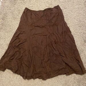 Women’s Brown Embroidered A-Line Skirt